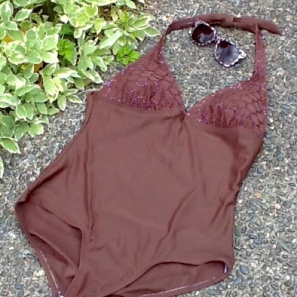 Isaac Mizrahi halter one-piece swimsuit
